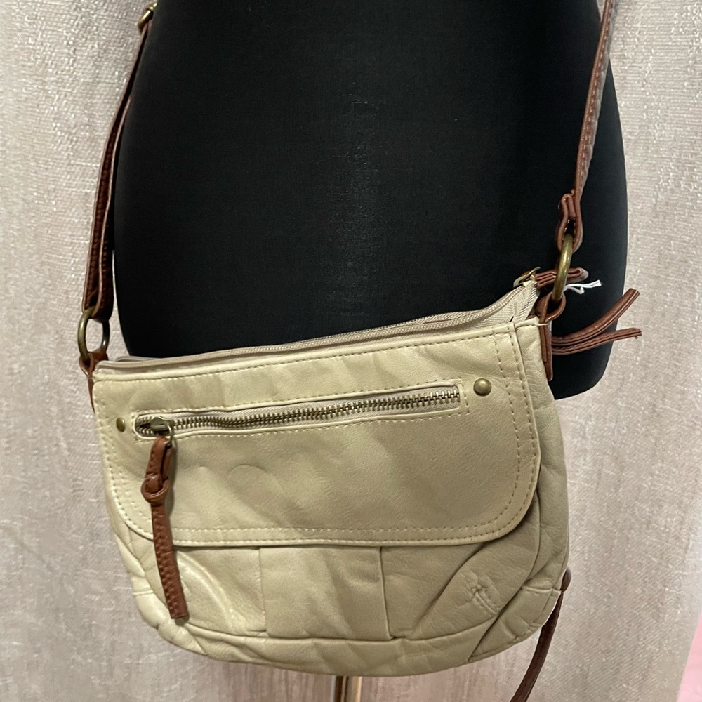 Bueno Cream and Brown Quilted Crossbody Bag
